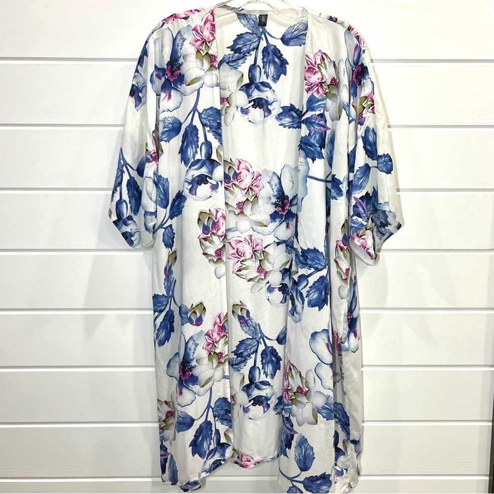 MEMORIES Women's Floral Print Kimono Cardigan White Blue Pink Casual Romantic